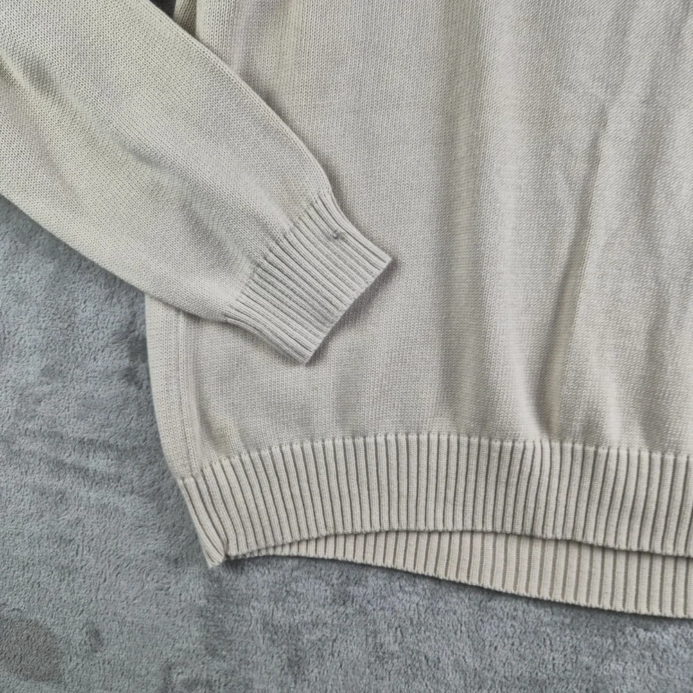 Izod Sweater Mens XXL Beige Knit 100% Cotton 1/4 Button Mock Neck Pullover